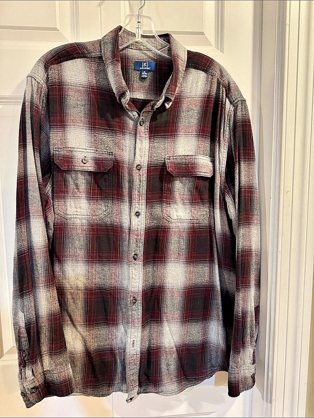 George Plaid Button Down Shirt in Red & Gray Size XL
